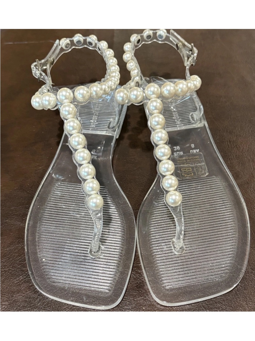 Jeffrey Campbell Pearlesque Clear Jelly Pearl Thong Sandals Size 8 Y2K Chic - Picture 6 of 14